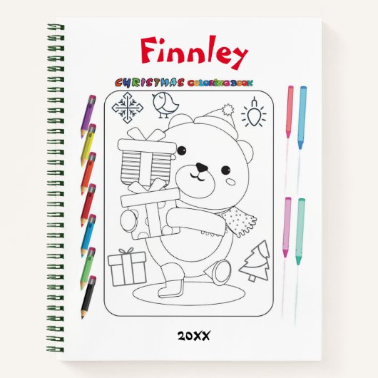 Kids Teddy Bear Christmas Coloring Sketchbook Notizblock (Vorderseite)