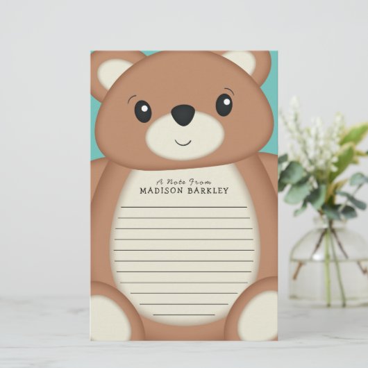 Kids Teddy Bear Niedlich Stationery Briefpapier (Stehend Vorderseite)