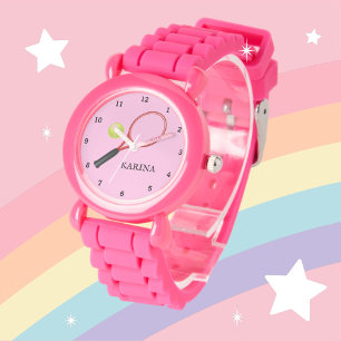 Kids Tennis Sport Mädchen Spielerin Rosa Name Armbanduhr