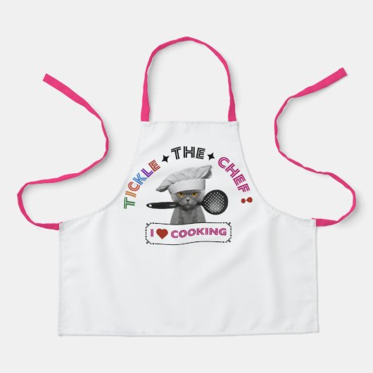 Kids 'Tickle the Koch' Funny Cat Schürze Pink Lett (Vorderseite)