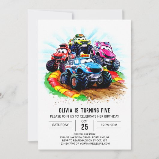 Kids Track Monster Truck Geburtstag Einladung (Vorderseite)