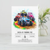 Kids Track Monster Truck Geburtstag Einladung (Stehend Vorderseite)