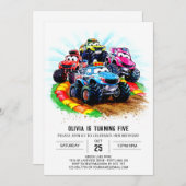 Kids Track Monster Truck Geburtstag Einladung (Vorne/Hinten)