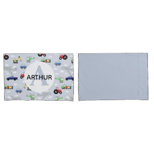 Kids Transport Pattern Monogram Car Name Kissenbezug