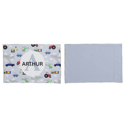 Kids Transport Pattern Monogram Car Name Kissenbezug (Vorderseite-Set)