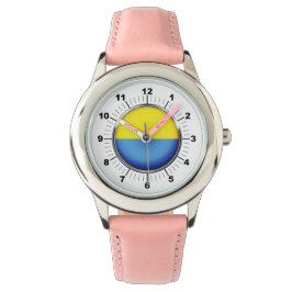 Kid's Ukraine Flag anpassbare Stahl rosa Herzen Armbanduhr