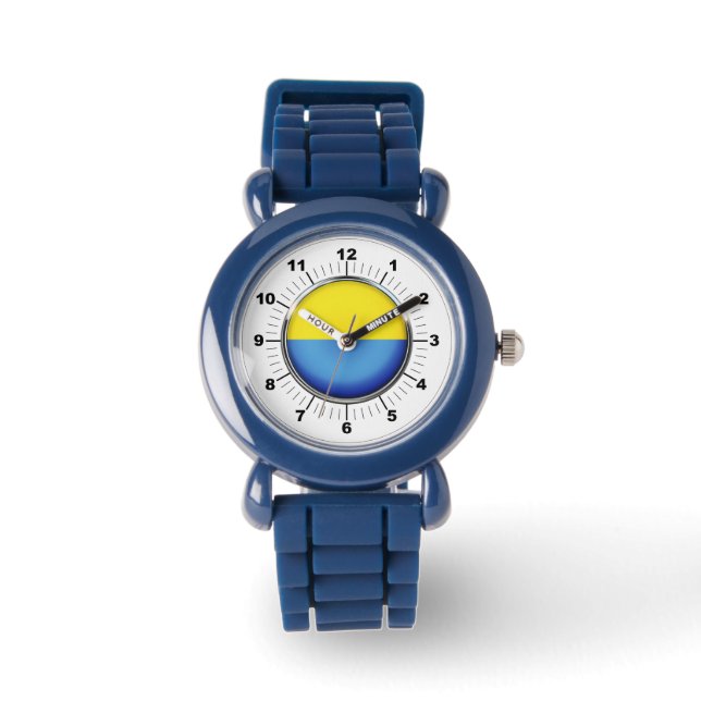 Kid's Ukraine Flag anpassbarer Stahl schwarz Armbanduhr (Vorderseite)