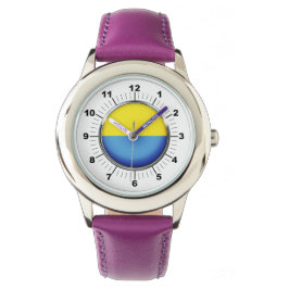 Kid's Ukraine Flag Lila Lederrippe beobachten Armbanduhr
