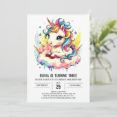 Kids Unicorn Birthday Whimsy Einladung (Stehend Vorderseite)