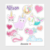 Kids Unicorn Freunde Personalisiertes Fun Set Aufkleber (Blatt)