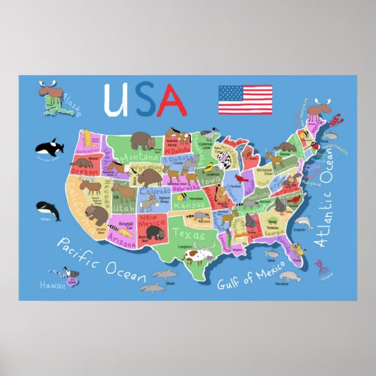 Kids US Map Poster (Vorne)