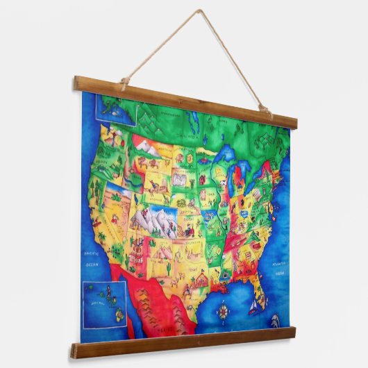 Kids US Map Wall Wandteppich Mit Holzrahmen (Gewinkelt)