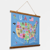 Kids US Map Wall Wandteppich Mit Holzrahmen (Gewinkelt)