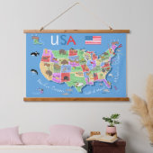Kids US Map Wall Wandteppich Mit Holzrahmen (Schlafzimmer)