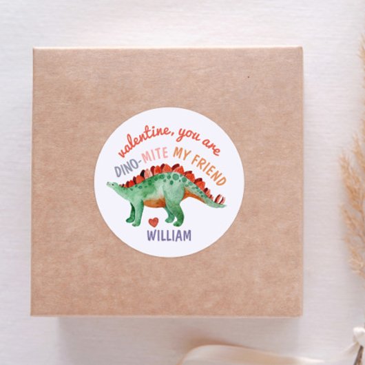 Kids Valentine Dino-Mite Watercolor Dinosaurier Runder Aufkleber
