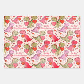 Kids valentine wrap  with dinosaurs &hearts geschenkpapier set