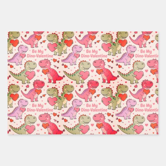 Kids valentine wrap with dinosaurs &hearts geschenkpapier set (Vorderseite)