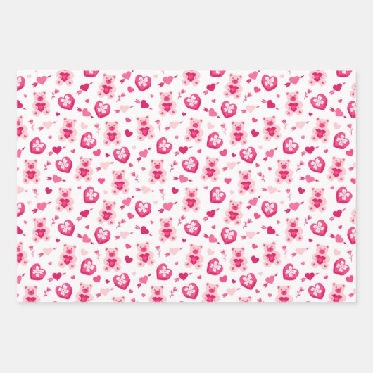 Kids Valentine's Day Box of Chocolates Teddy Bär Geschenkpapier Set (Vorderseite)