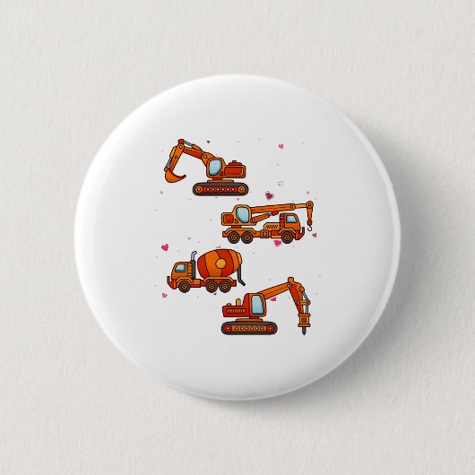 Kids Valentines Day Construction Trucks Boys Kids  Button (Vorderseite)