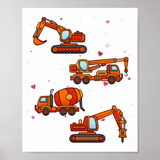 Kids Valentines Day Construction Trucks Boys Kids  Poster (Vorne)