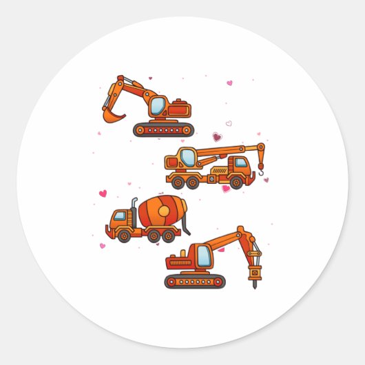Kids Valentines Day Construction Trucks Boys Kids Runder Aufkleber (Vorderseite)
