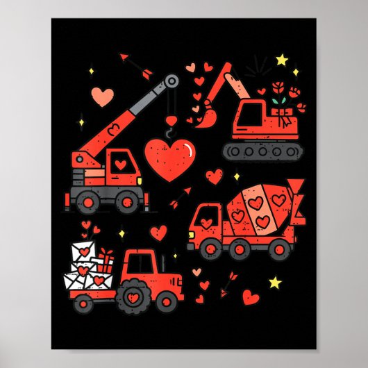 Kids Valentines Day Construction Trucks Funny Boys Poster (Vorne)