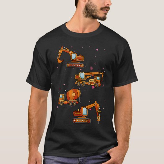 Kids Valentines Day Construction Trucks Funny Boys T-Shirt (Vorderseite)