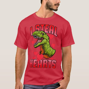 Kids Valentines Day Dinosaur  I Steal Hearts  Gift T-Shirt