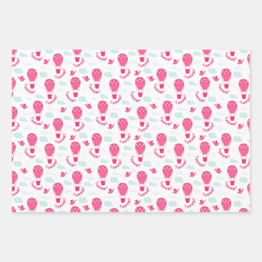 Kids Valentine's Day Hot Air Balloons Wolken Geschenkpapier Set (Vorderseite)