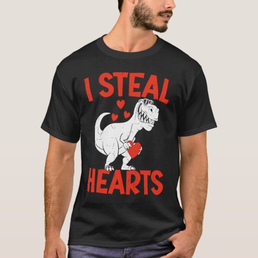 Kids Valentines Day I Steal Hearts Love Trex Dino  T-Shirt (Vorderseite)