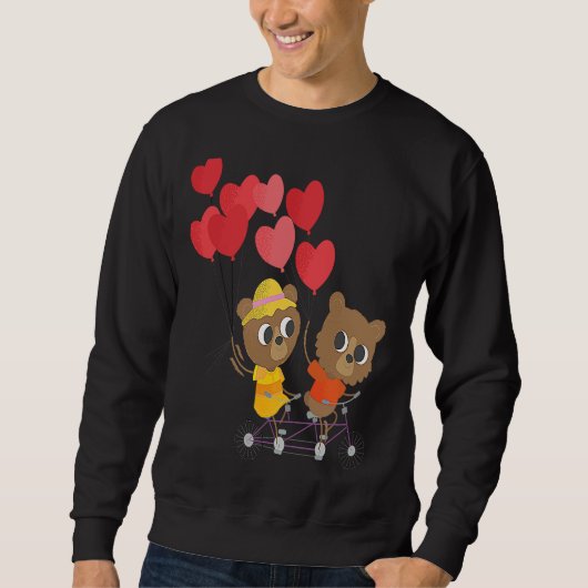 Kids Valentines Day teddy bears on a bicycle Sweatshirt (Vorderseite)