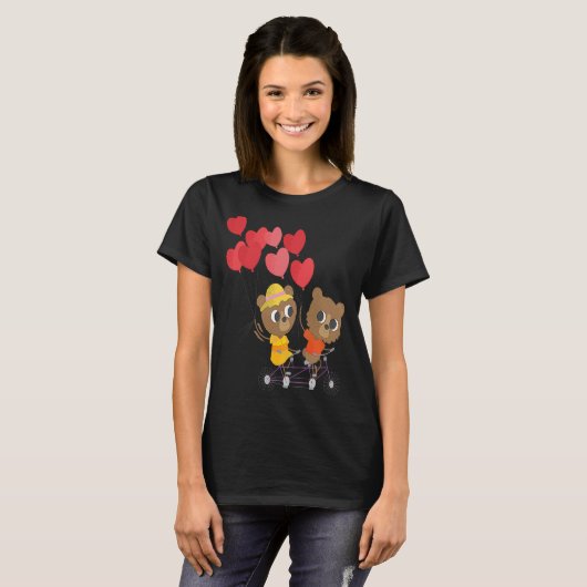 Kids Valentines Day teddy bears on a bicycle T-Shirt (Vorne ganz)