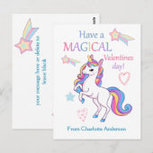 Kids Valentinstag Magical Unicorn Postkarte (Vorne/Hinten)
