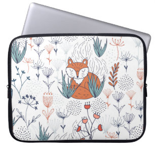 Kid's Walddarstellung, Füchse und Blume. Laptopschutzhülle