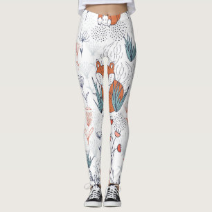 Kid's Walddarstellung, Füchse und Blume. Leggings