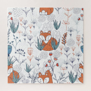 Kid's Walddarstellung, Füchse und Blume. Puzzle