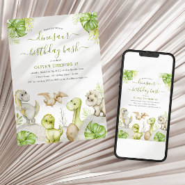 Kids Watercolor Dinosaur Birthday Party Einladung