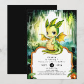 Kids Watercolor Dragon Birthday Einladung (Vorne/Hinten)