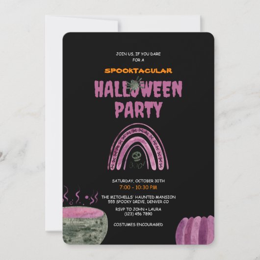 Kids Watercolor Spooktacular Halloween-Party Einladung (Vorderseite)