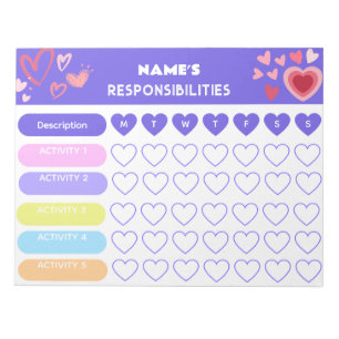 Kids Weekly ResponsIbility Chart Hearths Thema Notizblock