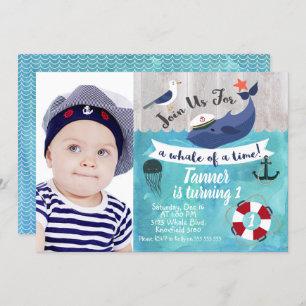Kids Whale Foto Watercolor Geburtstag Einladung