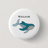 Kids Whale Klassischer Personalisierter Name Button (Vorderseite)