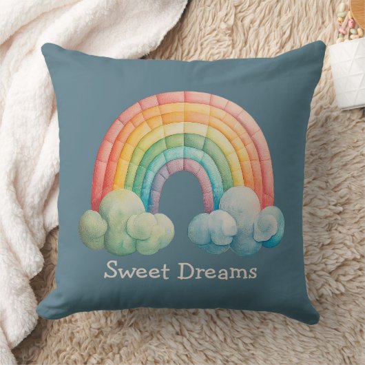 Kids Whimsical Pastel Rainbow in Clouds Kissen (Decke)