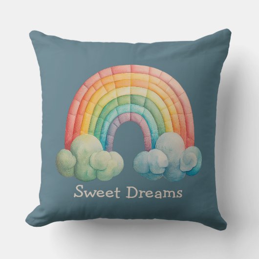 Kids Whimsical Pastel Rainbow in Clouds Kissen (Vorderseite)