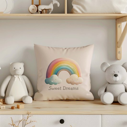Kids Whimsical Pastel Rainbow in Clouds Kissen