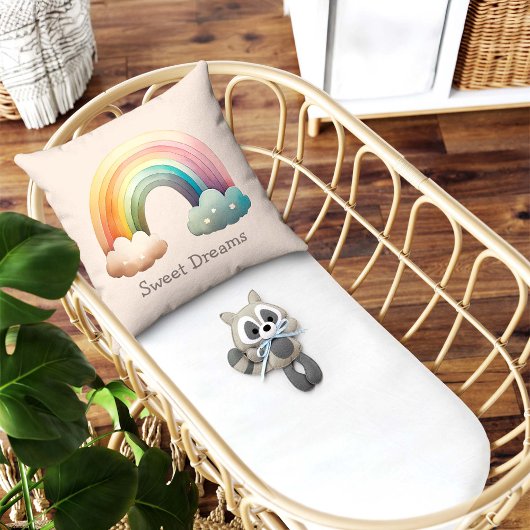Kids Whimsical Pastel Rainbow in Clouds Kissen