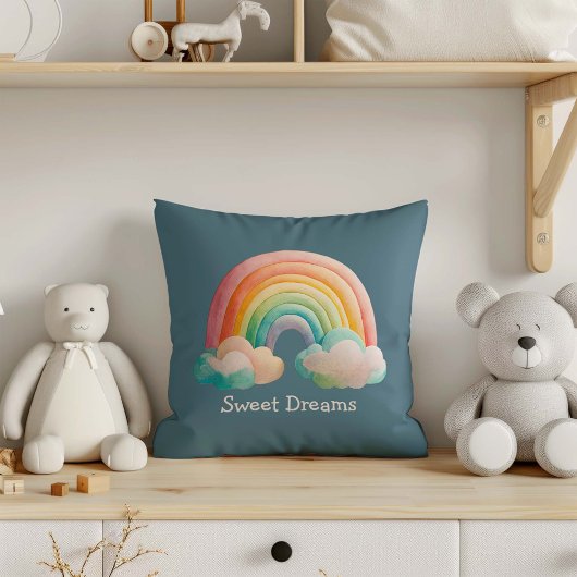 Kids Whimsical Pastel Rainbow in Clouds Kissen