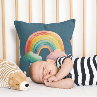 Kids Whimsical Pastel Rainbow in Clouds Kissen