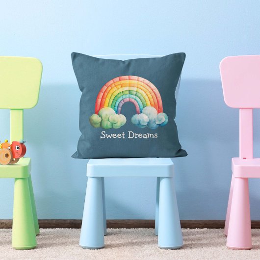 Kids Whimsical Pastel Rainbow in Clouds Kissen
