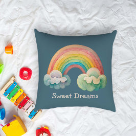 Kids Whimsical Pastel Rainbow in Clouds Kissen
